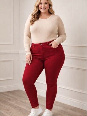 Judy Blue Red Skinny Jeans 16W High Rise Stretch Garment Dyed Ankle Denim